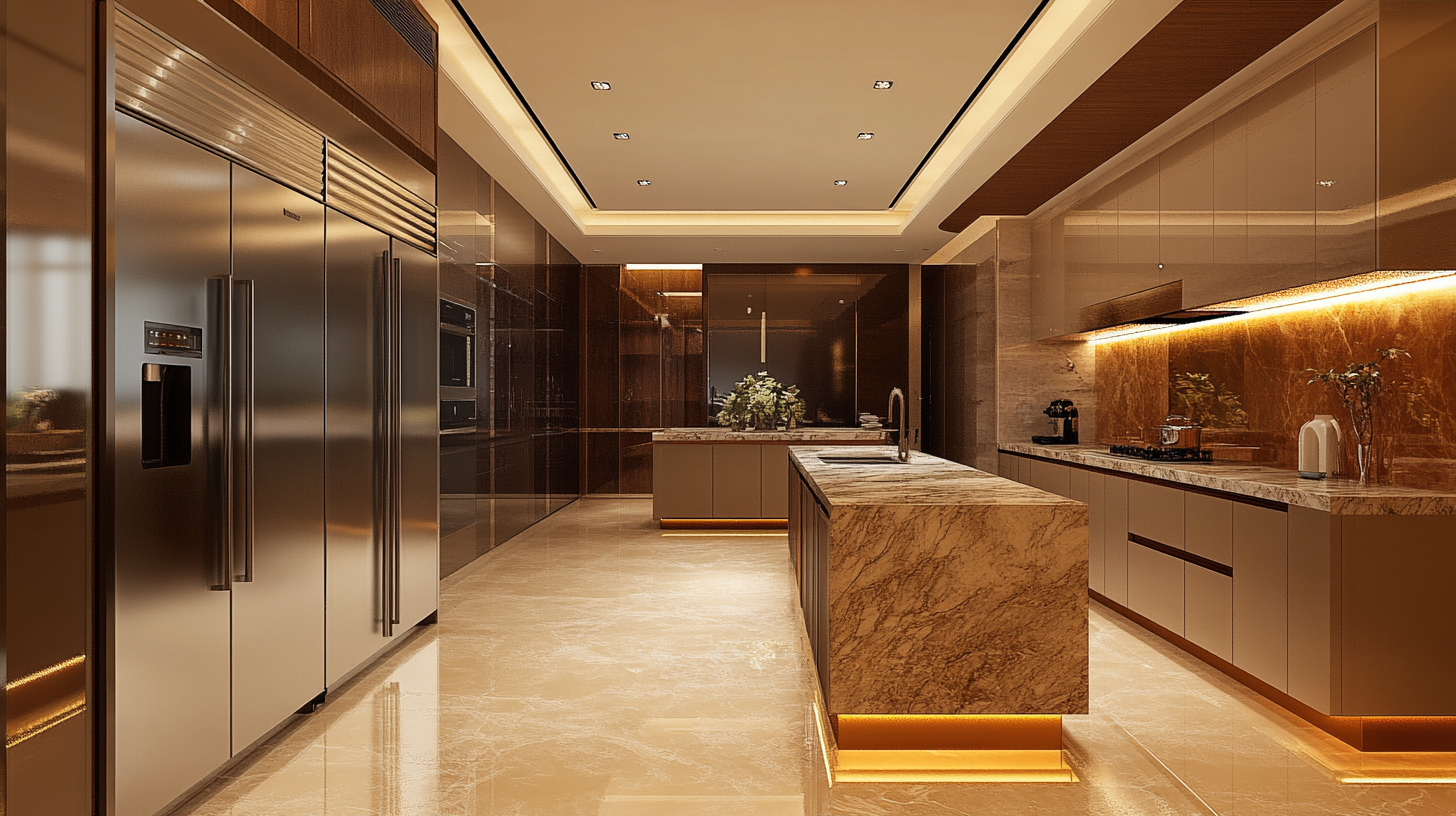 مطبخ فاخر مع جزيرة وسطية